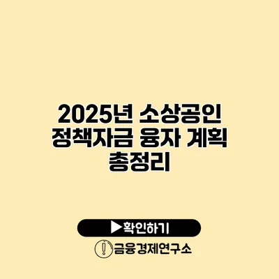 2025년 소상공인 정책자금 융자 계획 총정리