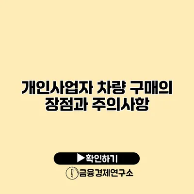 개인사업자 차량 구매의 장점과 주의사항