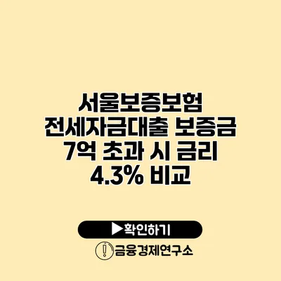 서울보증보험 전세자금대출 보증금 7억 초과 시 금리 4.3% 비교