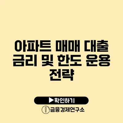 아파트 매매 대출 금리 및 한도 운용 전략