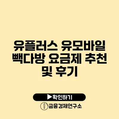 유플러스 유모바일 빽다방 요금제 추천 및 후기