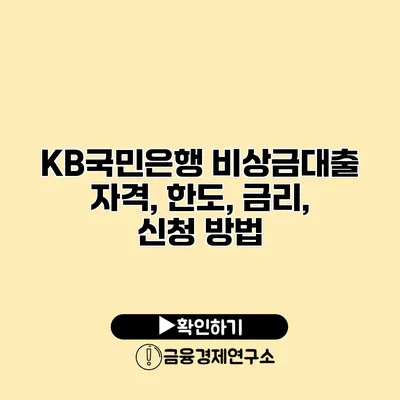 KB국민은행 비상금대출 자격, 한도, 금리, 신청 방법
