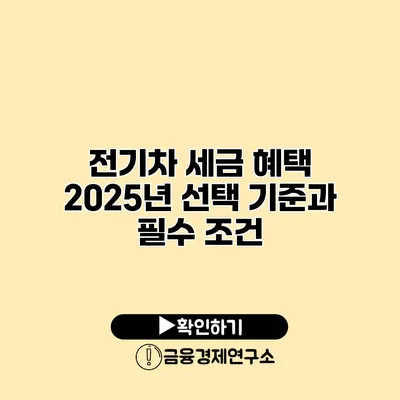 전기차 세금 혜택 2025년 선택 기준과 필수 조건